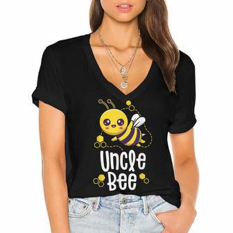 Family Bee Uncle First Bee Day Outfit Birthday Women's Jersey Short Sleeve Deep V-Neck Tshirt - Seseable