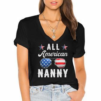 Family S All American Nanny Us 4Th Of July Patriotic Women's Jersey Short Sleeve Deep V-Neck Tshirt | Mazezy