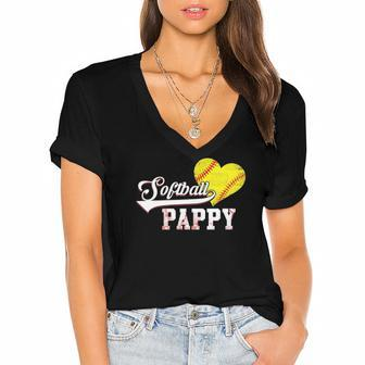 Family Softball Player Gifts Softball Pappy Women's Jersey Short Sleeve Deep V-Neck Tshirt | Mazezy