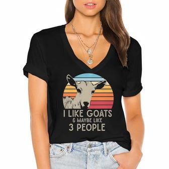 Farm Animal I Like Goats And Maybe Like 3 People Retro Goat Women's Jersey Short Sleeve Deep V-Neck Tshirt | Mazezy