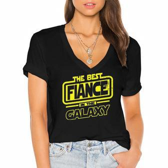 Fiance The Best In The Galaxy Gift Women's Jersey Short Sleeve Deep V-Neck Tshirt