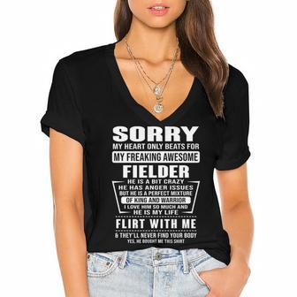 Fielder Name Gift Sorry My Heart Only Beats For Fielder Women's Jersey Short Sleeve Deep V-Neck Tshirt - Seseable