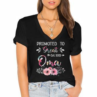 Floral Promoted To Great Oma 2022 Mothers Day Gifts Women's Jersey Short Sleeve Deep V-Neck Tshirt | Mazezy