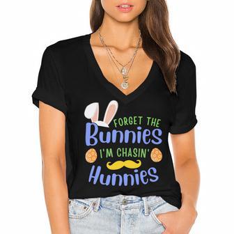 Forget The Bunnies Im Chasing Hunnies Funny Boys Easter Gift Women's Jersey Short Sleeve Deep V-Neck Tshirt | Favorety AU