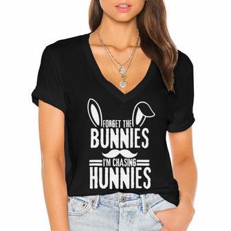 Forget The Bunnies Im Chasing Hunnies Funny Women's Jersey Short Sleeve Deep V-Neck Tshirt | Favorety DE