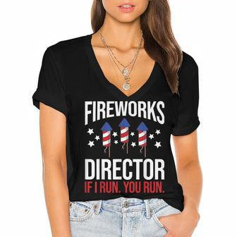 Fourth Of July 4Th July Fireworks Boom Fireworks Director Women's Jersey Short Sleeve Deep V-Neck Tshirt - Seseable