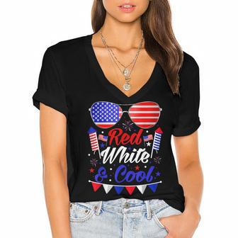 Fourth Of July 4Th July Kids Red White And Blue Patriotic Women's Jersey Short Sleeve Deep V-Neck Tshirt - Seseable