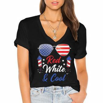 Fourth Of July 4Th July Kids Red White And Blue Patriotic Women's Jersey Short Sleeve Deep V-Neck Tshirt - Seseable