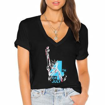 Fourth Of July Statue Of Liberty Women's Jersey Short Sleeve Deep V-Neck Tshirt | Mazezy