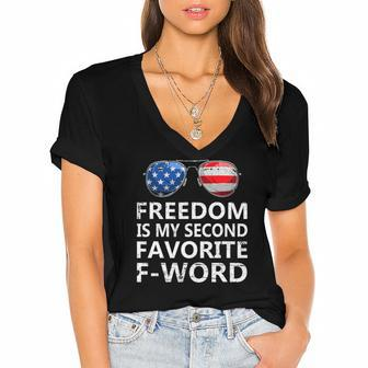 Freedom Is My Second Favorite F Word 4Th Of July Patriotic Women's Jersey Short Sleeve Deep V-Neck Tshirt | Mazezy