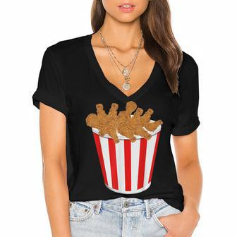 Fried Chicken Bucket Funny Fast Food Halloween Costume Women's Jersey Short Sleeve Deep V-Neck Tshirt - Seseable