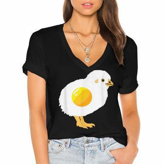 Fried Egg Chicken Sunny Side Up Egg Yolk Breakfast Food Women's Jersey Short Sleeve Deep V-Neck Tshirt - Seseable