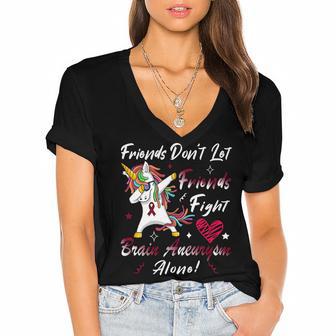 Friends Dont Let Friends Fight Brain Aneurysm Alone Unicorn Burgundy Ribbon Brain Aneurysm Bpd Brain Aneurysm V2 Women's Jersey Short Sleeve Deep V-Neck Tshirt | Favorety DE