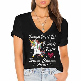 Friends Dont Let Friends Fight Brain Cancer Alone Unicorn Grey Ribbon Brain Cancer Brain Cancer Awareness V2 Women's Jersey Short Sleeve Deep V-Neck Tshirt | Favorety UK