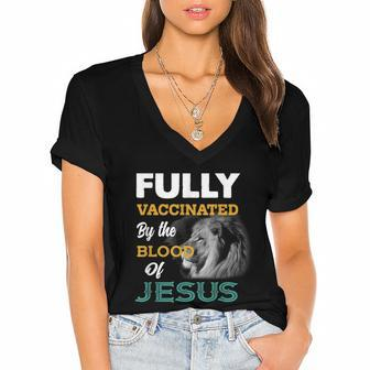 Fully Vaccinated By The Blood Of Jesus V2 Women's Jersey Short Sleeve Deep V-Neck Tshirt - Monsterry AU