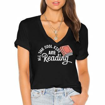 Funny All The Cool Kids Are Reading Women's Jersey Short Sleeve Deep V-Neck Tshirt - Monsterry DE