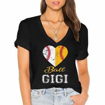 Funny Baseball Gigi Ball Gigi Softball Gifts Women Women's Jersey Short Sleeve Deep V-Neck Tshirt | Mazezy