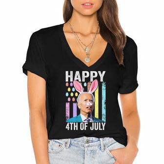Funny Biden Happy 4Th Of July Confused Easter Biden Bunny Women's Jersey Short Sleeve Deep V-Neck Tshirt | Mazezy