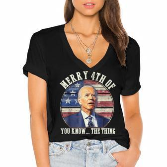 Funny Biden Merry 4Th Of You Know The Thing Anti Biden Women's Jersey Short Sleeve Deep V-Neck Tshirt | Mazezy