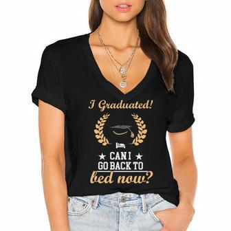 Funny Can I Go Back To Bed Graduation For Her Women Women's Jersey Short Sleeve Deep V-Neck Tshirt | Mazezy