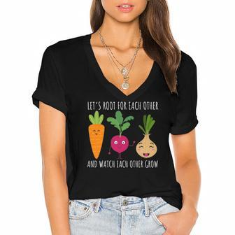 Funny Cute Lets Root For Each Other Vegetable Garden Lover Women's Jersey Short Sleeve Deep V-Neck Tshirt | Mazezy