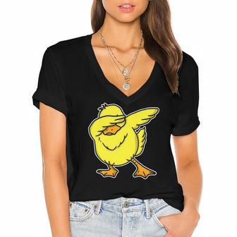 Funny Dabbing Duck Dab Dance Cool Duckling Lover Gift Women's Jersey Short Sleeve Deep V-Neck Tshirt | Mazezy