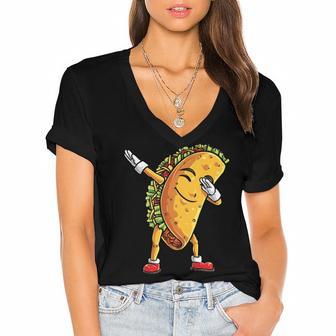 Funny Dabbing Taco Cinco De May Mexican Food V5 Women's Jersey Short Sleeve Deep V-Neck Tshirt | Favorety UK