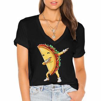 Funny Dabbing Taco Cinco De May Mexican Food Women's Jersey Short Sleeve Deep V-Neck Tshirt | Favorety DE