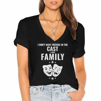 Funny Drama Masks The Cast Is My Family Women's Jersey Short Sleeve Deep V-Neck Tshirt | Mazezy