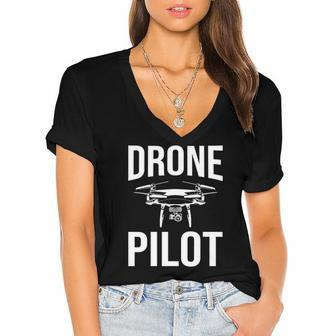 Funny Drone Pilot Design Men Women Drone Operator Rc Flight Women's Jersey Short Sleeve Deep V-Neck Tshirt | Mazezy CA