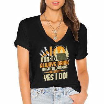 Funny Drunk Drinking Camper Camping Women's Jersey Short Sleeve Deep V-Neck Tshirt | Mazezy