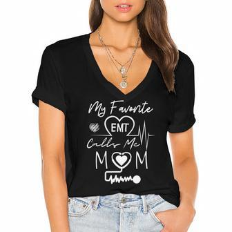 Funny Emt My Favorite Emt Calls Me Mom Ambulance Driver Women's Jersey Short Sleeve Deep V-Neck Tshirt | Mazezy