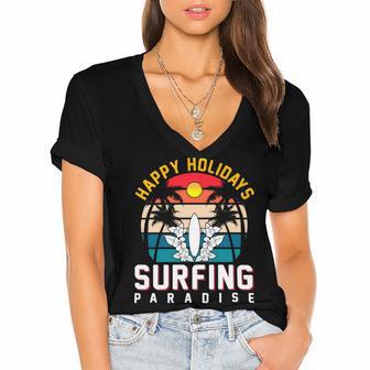 Funny Enjoy The Summer Holiday Summer Surfing Paradise Women's Jersey Short Sleeve Deep V-Neck Tshirt | Favorety UK