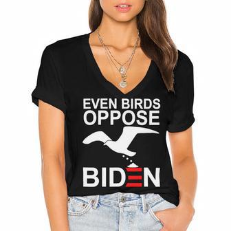 Funny Even Birds Oppose Biden Women's Jersey Short Sleeve Deep V-Neck Tshirt | Favorety UK