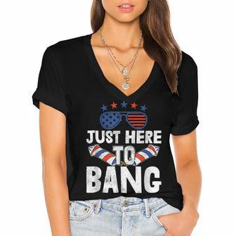 Funny Fireworks Patriotic 4Th Of July Just Here To Bang V2 Women's Jersey Short Sleeve Deep V-Neck Tshirt - Seseable