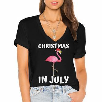 Funny Flamingo Christmas In July For Women Men Kids Women's Jersey Short Sleeve Deep V-Neck Tshirt - Seseable