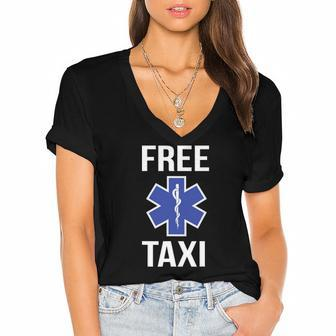 Funny Free Taxi Star Of Life Emt Design Ems Medic Gift Women's Jersey Short Sleeve Deep V-Neck Tshirt | Mazezy