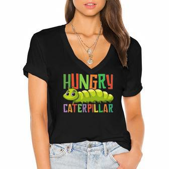 Funny Hungry Caterpillar Cute Colorful Insects Women's Jersey Short Sleeve Deep V-Neck Tshirt | Mazezy