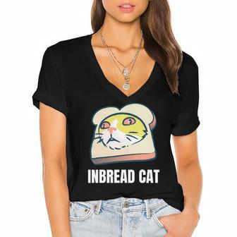 Funny Inbread Toasted Cat Meme Toast Bread Kitten Women's Jersey Short Sleeve Deep V-Neck Tshirt | Mazezy