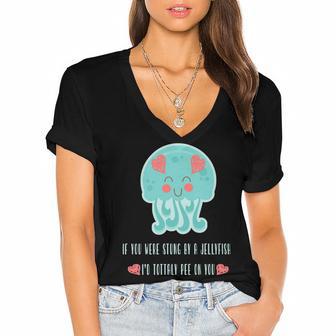 Funny Jellyfish Sting Valentines Day Gift For Love Women's Jersey Short Sleeve Deep V-Neck Tshirt | Favorety AU