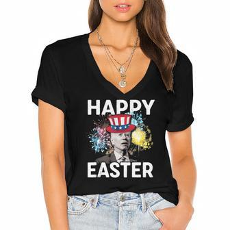Funny Joe Biden Happy Easter Confused 4Th Of July Men Women Women's Jersey Short Sleeve Deep V-Neck Tshirt | Mazezy
