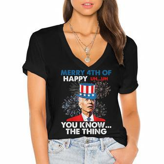 Funny Joe Biden Merry 4Th Of You KnowThe Thing 4Th Of July Women's Jersey Short Sleeve Deep V-Neck Tshirt - Seseable
