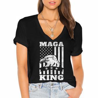 Funny Maga King Trump Supporter Gift Maga King Women's Jersey Short Sleeve Deep V-Neck Tshirt - Monsterry