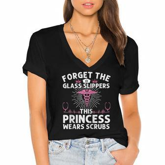 Funny Nurse Gift For Women Cool This Princess Wears Scrubs Raglan Baseball Tee Women's Jersey Short Sleeve Deep V-Neck Tshirt | Mazezy
