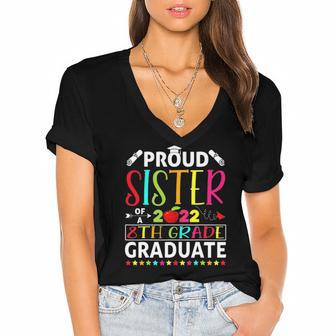 Funny Proud Sister Of A Class Of 2022 8Th Grade Graduate Women's Jersey Short Sleeve Deep V-Neck Tshirt | Mazezy