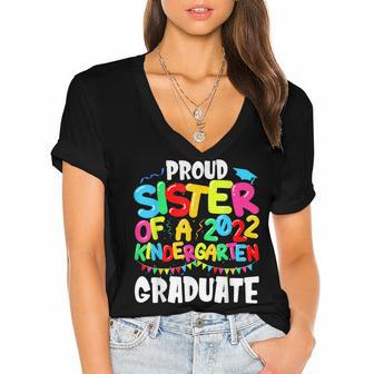 Funny Proud Sister Of A Class Of 2022 Kindergarten Graduate Women's Jersey Short Sleeve Deep V-Neck Tshirt | Mazezy