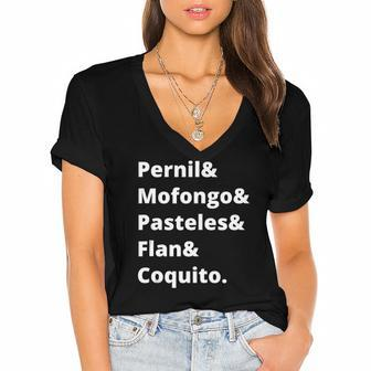 Funny Puerto Rican Foodie Cuisine Food Puerto Rico Pride Women's Jersey Short Sleeve Deep V-Neck Tshirt | Mazezy