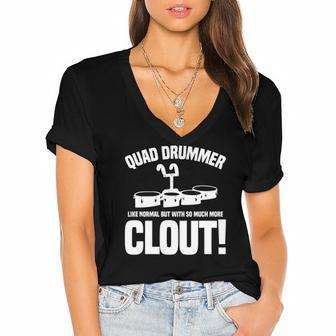 Funny Quad Drums Marching Band Drummer Women's Jersey Short Sleeve Deep V-Neck Tshirt | Mazezy