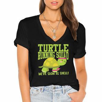 Funny Slow Runner - Turtle Running Squad Women's Jersey Short Sleeve Deep V-Neck Tshirt | Mazezy