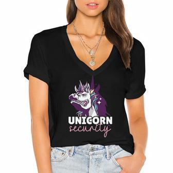 Funny Unicorn Design For Girls And Woman Unicorn Security Women's Jersey Short Sleeve Deep V-Neck Tshirt | Mazezy